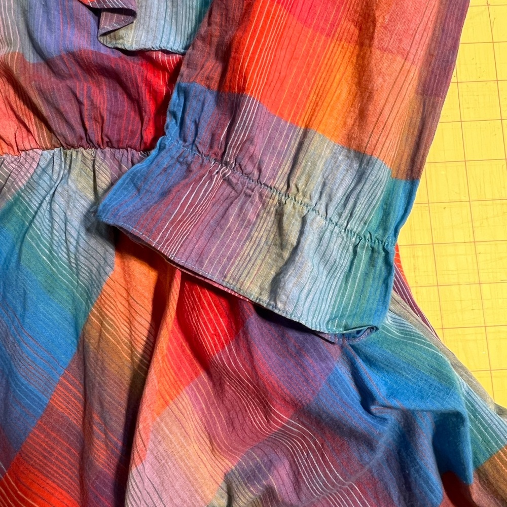 VINTAGE 80s plaid prairie dress ruffle poet collar a-line long sleeve midi‎ - Picture 17 of 17